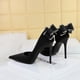 thumbnail image 4 of Zapatos de mujer de tacón alto con plataforma, de boca baja, delgados, para banquetes, con punta hueca, con diamantes de agua y lazo en la espalda, para bodas y novias, 4 of 5