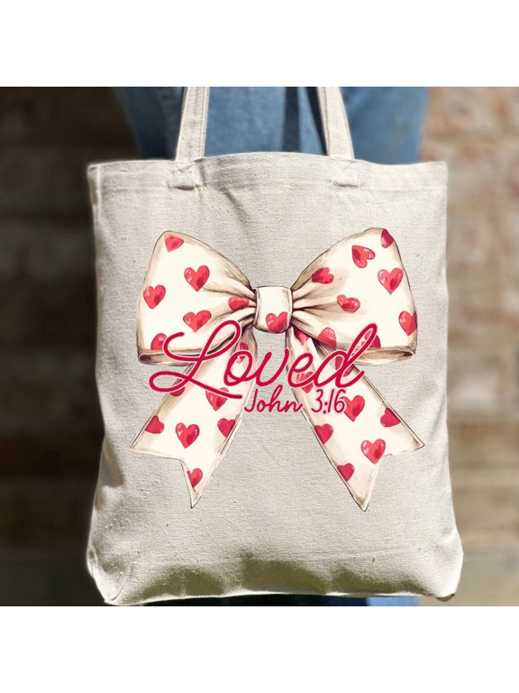 Christian Valentines Tote Bag, Loved John 3 16 Coquette bow Gift Tote, Cute Gift Tote Bag,