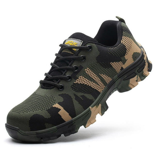 Qarigey 2 uds zapatos de seguridad de goma para hombre-punta de acero transpirable y duradero trabajo antideslizante y antiabrasión camuflaje Calzado camuflaje 44.1