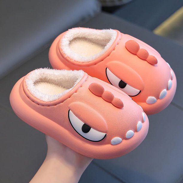 Zapatillas de algodón para niños, de invierno, con bolsa con sensación de caca de EVA, con tacón impermeable, antideslizantes, con forro polar, cálidas, para bebés