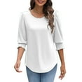 thumbnail image 7 of Womens Tops Dress Casual 3/4 Sleeve Shirts with Smocked Cuffs High Low Tops for Women Business Work Blouses, White, XL, 7 of 7