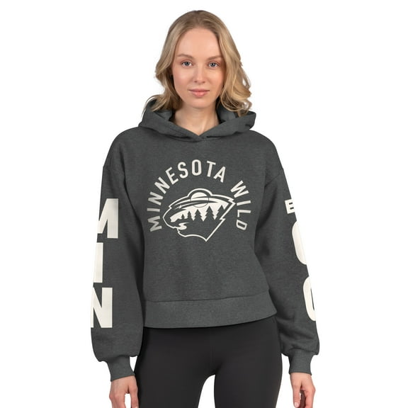 Women's Starter  Heather Charcoal Minnesota Wild Star Player Cropped Fleece Hoodie