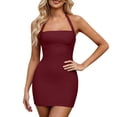 thumbnail image 2 of QUNYINEY Summer Women's Dresses Red Sleeveless Mini Workout T-Shirt Dress with Shorts Halter Slim Fit Tennis Dresses, 2 of 9
