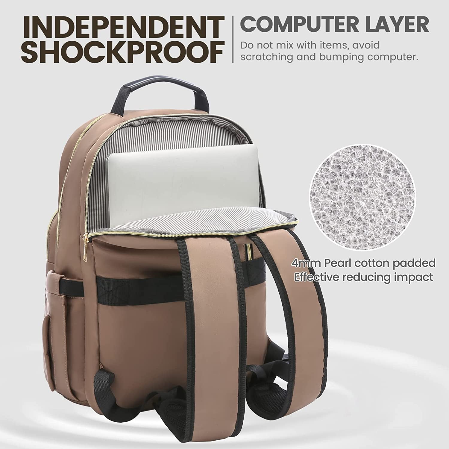 Lovevook Laptop Backpack for Women, 15.6" Quilted Travel Backpack with Anti-Thief Pocket, Teacher Backpack Book Bag Nurse Bag Purse with USB-Coffee Brown