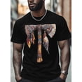 thumbnail image 4 of Tribal Art Men's T Shirts Tomahawk Feather T-Shirt for Men Crew Neck Tees Cotton Tops, Black, S, 4 of 7