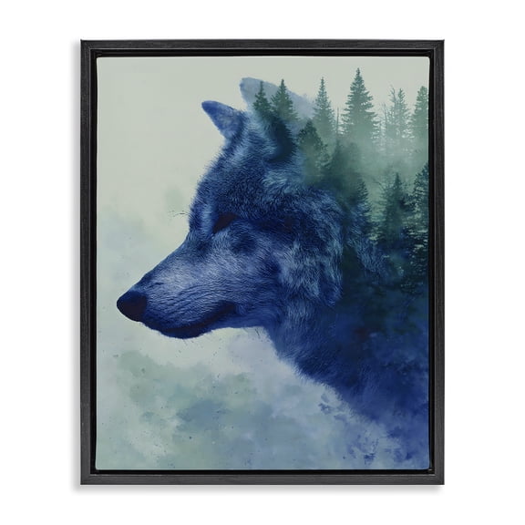 Stupell Industries Indigo Wolf in Misty Pines Black Framed Floater Canvas Wall Art, design by Franklyn Gregory
