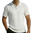 thumbnail image 2 of Mens Knit Polo Shirt Short Sleeve Hollow Out Breathable Knit Shirt Texture Knitted Sweater Size S-2XL White, 2 of 6