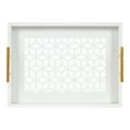 thumbnail image 4 of Kate and Laurel Caspen Rectangle Cut Out Pattern Decorative Tray with Gold Metal Handles, 16.5" x12.25", White and Gold, 4 of 5