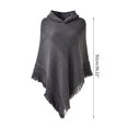 thumbnail image 3 of Women Winter Warm Knitted Hooded Poncho Solid Color Crochet Fringed Shawl Wrap Oversized Pullover Cloak Sweater Top, 3 of 8