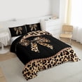 thumbnail image 3 of Homewish Girls Vintage Ribbon Full Size Comforter Sets, Brown Leopard Print Bowknot Bedding Comforter Set, Old Fashion Reversible Bedding Sets, Breathable Home Decor, 3 Pieces, 3 of 8