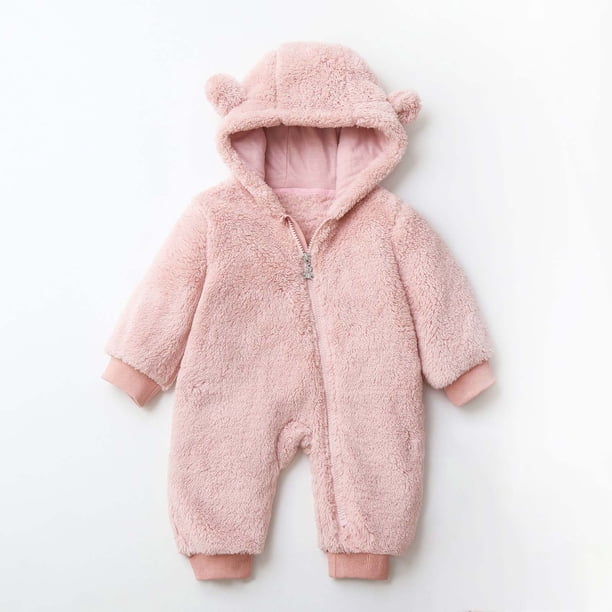 Peleles para recién nacidos, niño y niña, de moda, para exteriores, gruesos, cálidos, de doble cara, de forro polar, con orejas, mono para niña