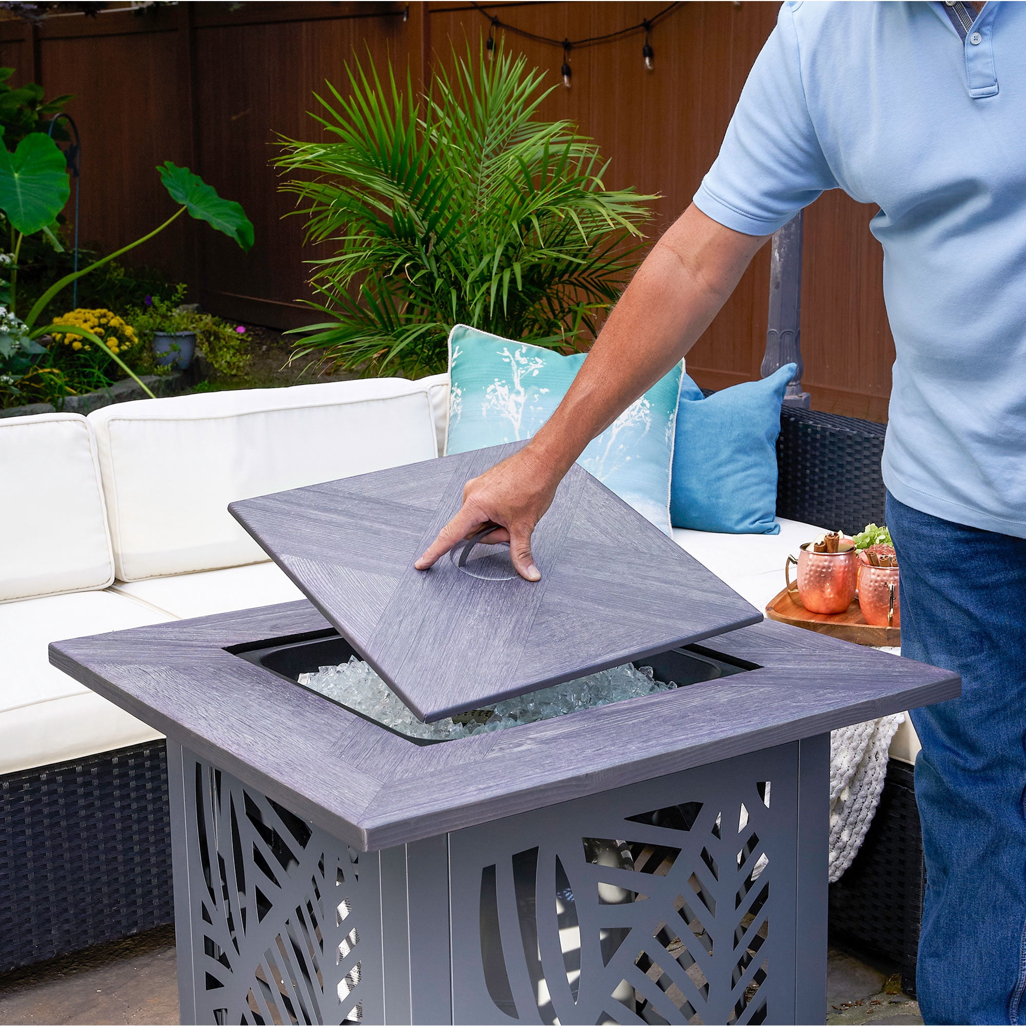 Endless Summer Lindsey 30" Square Outdoor UV Printed LP Gas Fire Pit​ Table
