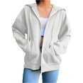 thumbnail image 4 of Dewadbow Women Loose Zip Up Hoodies Long Sleeve Plush Lined Hooded Sweatshirts, 4 of 6