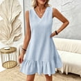 thumbnail image 2 of Horkkom Beach Dresses for Women Mini V Neck Solid Color Sleeveless Dress Summer Casual Vacation Dresses, S-2XL, 2 of 10