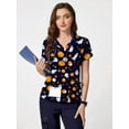 thumbnail image 5 of cimmuovere Women's Halloween Print V-Neck Multi-Pocket Scrubs Nurse Scrubs Workwear Dentist Healthcare Pet Hospital Laboratory Uniform Top, 5 of 10