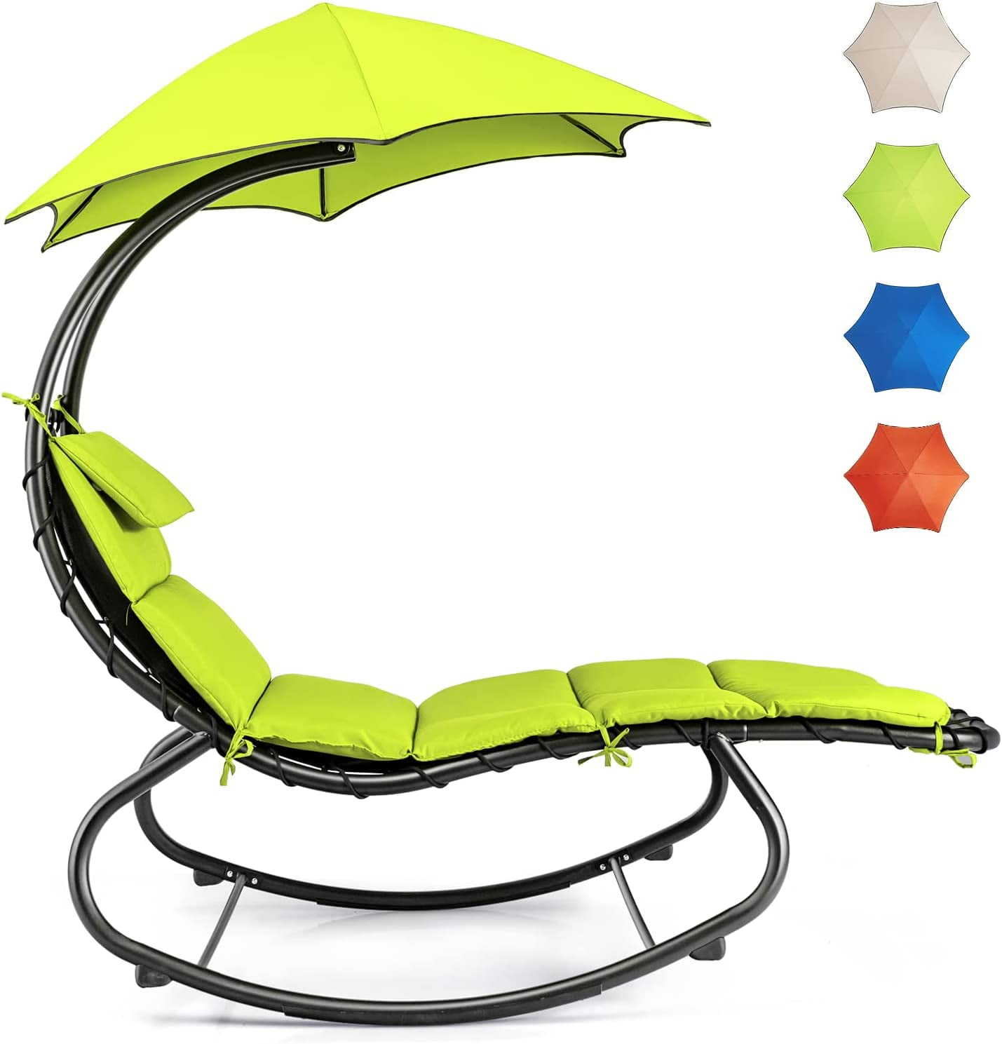 Tangkula Hanging Chaise Lounge Chair, Rocking Hammock Swing Chair with Cushion, Builtin Pillow