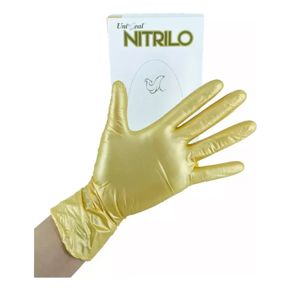 Guantes De Nitrilo Metálicos Uniseal Texturizado Sin Polvo Color Dorado Talla M