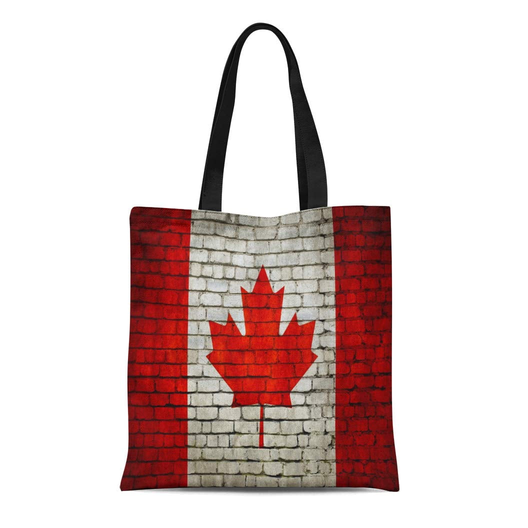 KDAGR Canvas Tote Bag Red Abstract Canadian Flag on Brick Wall Canada History Durable Reusable ...