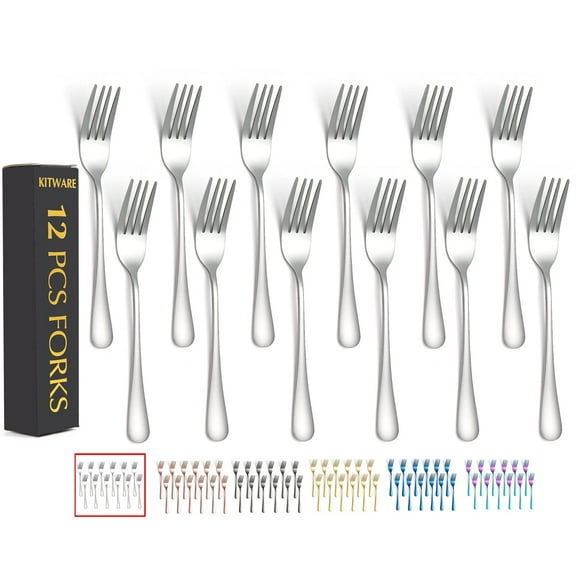 12 piece stainless steel forks set, 6.8 inch long salad forks, mirror polished cutlery for dinner, party, camping, durable and rust-proof, silver