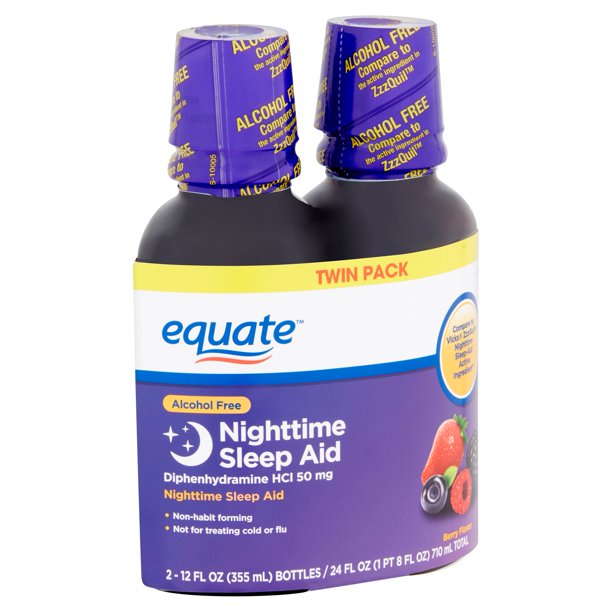 Equate Alcohol Free Berry Flavor Nighttime Sleep Aid Liquid Twin Pack