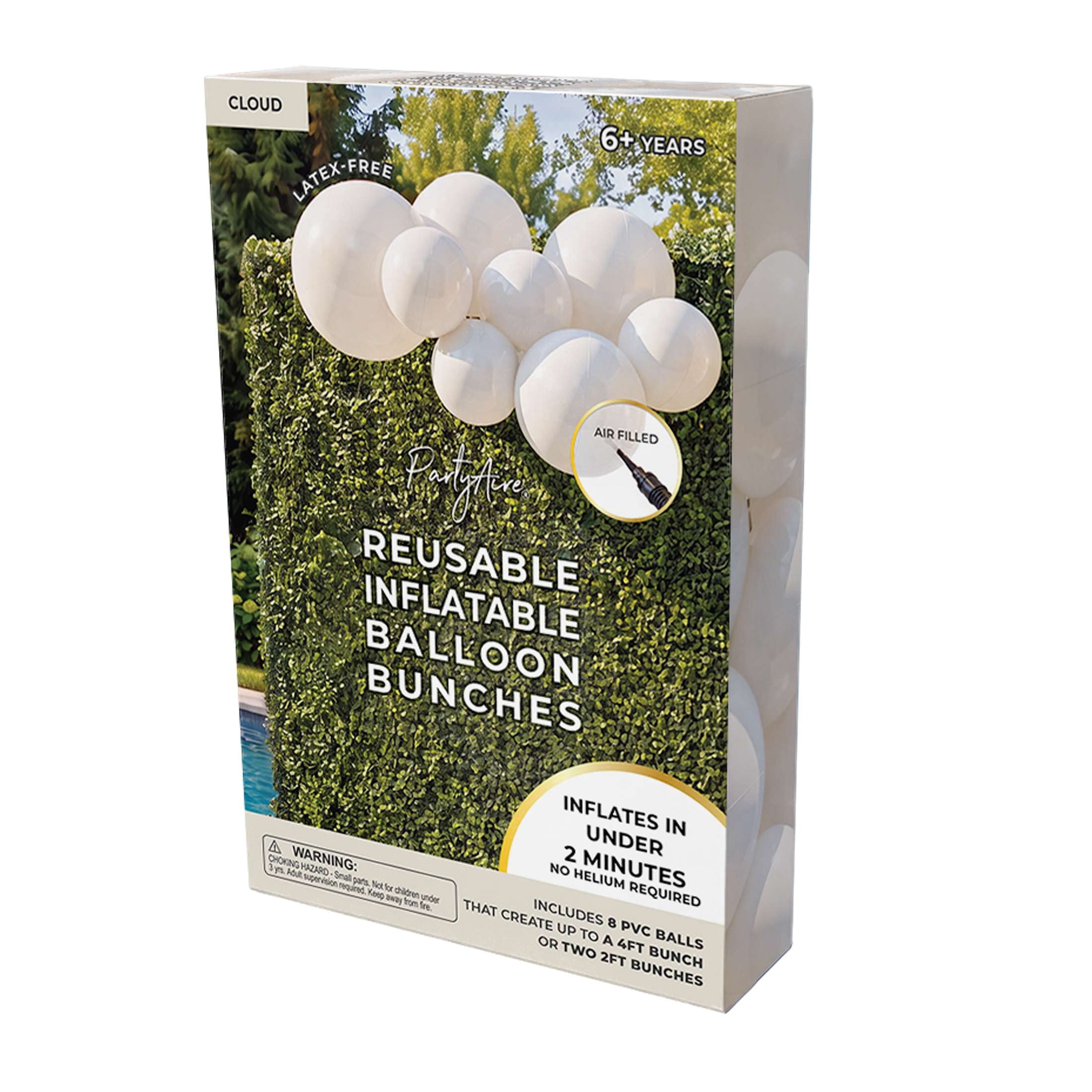 PartyAire 8pc Reusable Balloon Bunch, CLOUD WHITE