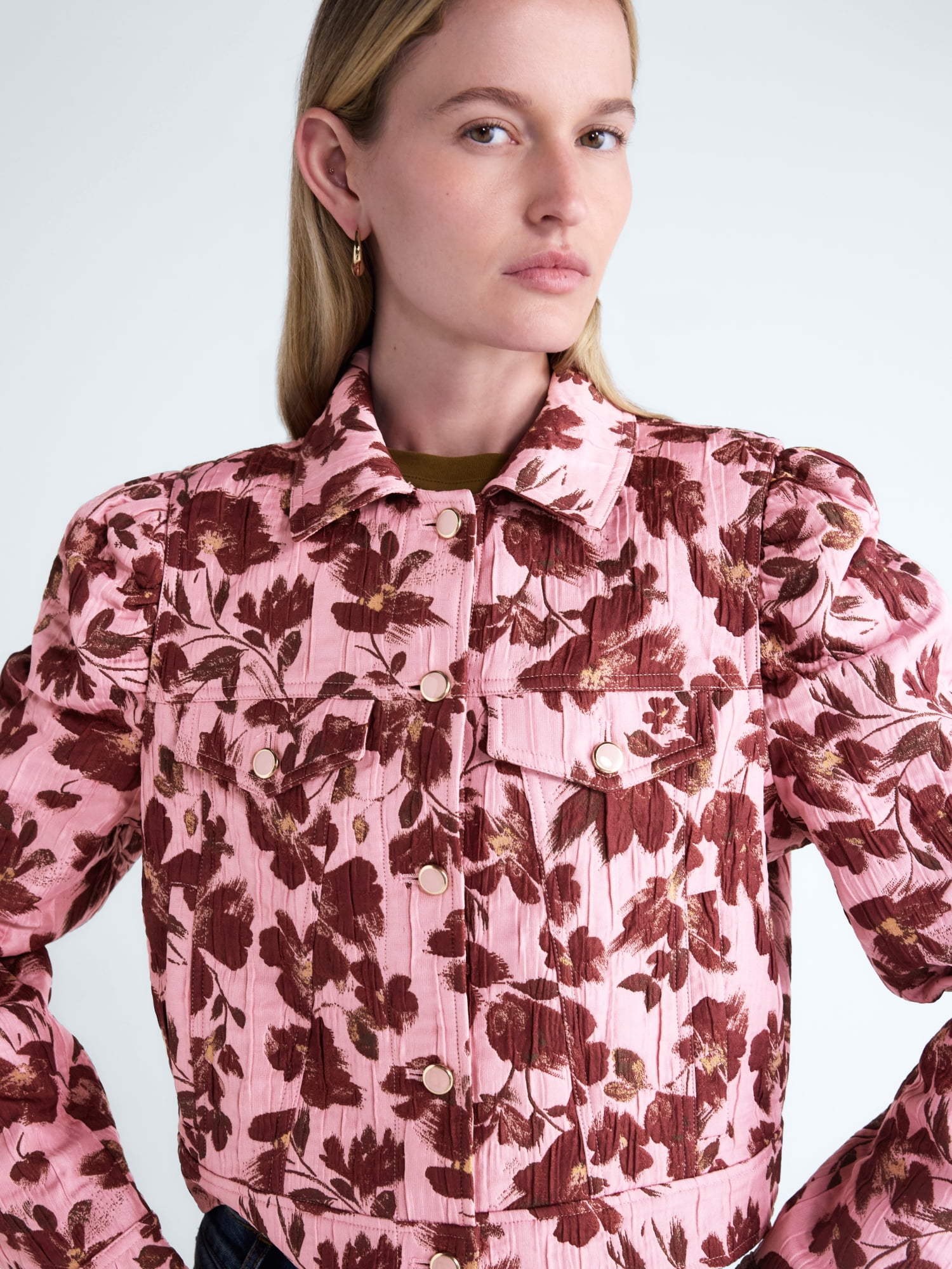 Scoop Women’s and Women's Plus Cropped Trucker Jacket with Puff Sleeves, Sizes XS-4X