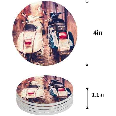 

KXMDXA Electric Car on The Street Set of 4 Round Coaster for Drinks Absorbent Ceramic Stone Coasters Cup Mat with Cork Base for Home Kitchen Room Coffee Table Bar Decor