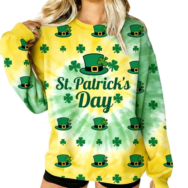 Crew Cuello Sudadera Día de San Patricio Impreso Manga Larga Suéter sin Capucha Shamrock Gráfico Suave Vacaciones Casual Top