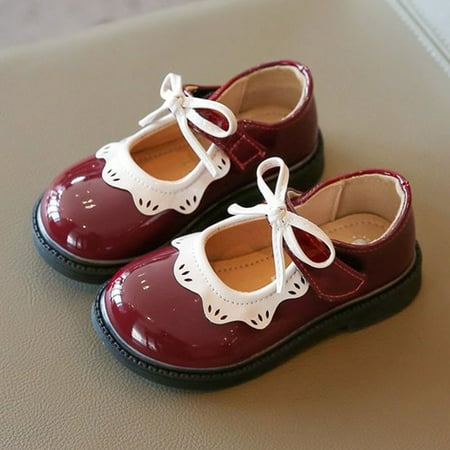 

2023 Summer New Girls PU Mary Janes Retro Soft Bottom Princess Lace Bow Children Sweet Chic Flat Casual Shallow Hook & Loop Shoe