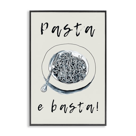 Stupell Industries Pasta e Basta Meal Quotes and Sayings Painting Black Framed Art Print Wall Art, 12 x 18