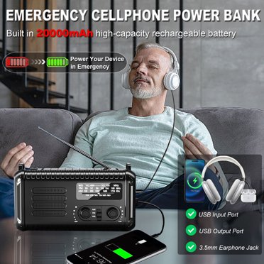 Emergency Weather Radio FM AM Hand Crank Solar Radio 2000/12000mAh Power Bank SOS Alarm With LED Flashlight For Camping Hiking
