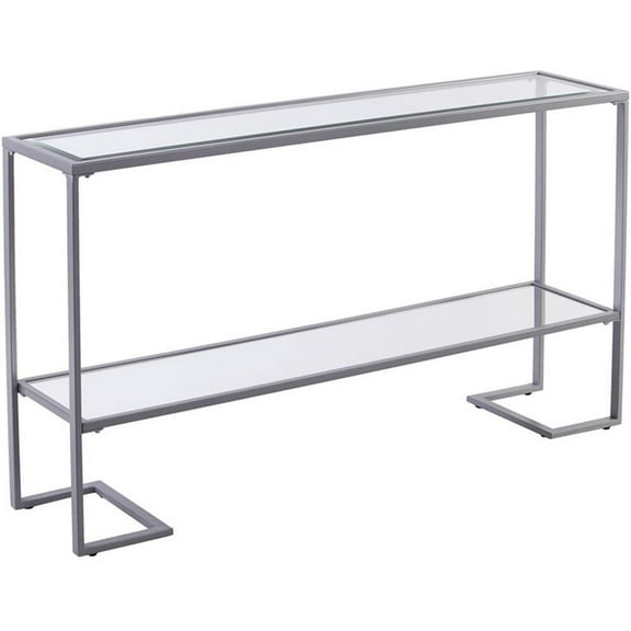 Maklaine Contemporary Tempered Glass Console Table in Silver Finish