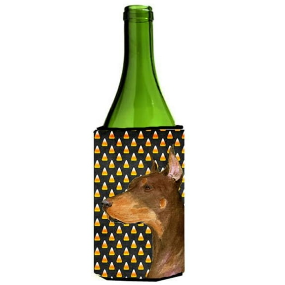 Doberman Candy Corn Halloween Portrait Wine bottle sleeve Hugger - 24 Oz.