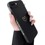 Compatible with iPhone 7 Plus Case, iPhone 8 Plus Case Luxury Gold Heart Pattern Soft Liquid Silicone Shockproof Case for Women Girls Side Cute Plated Heart Pattern Slim Case (Wine Red)