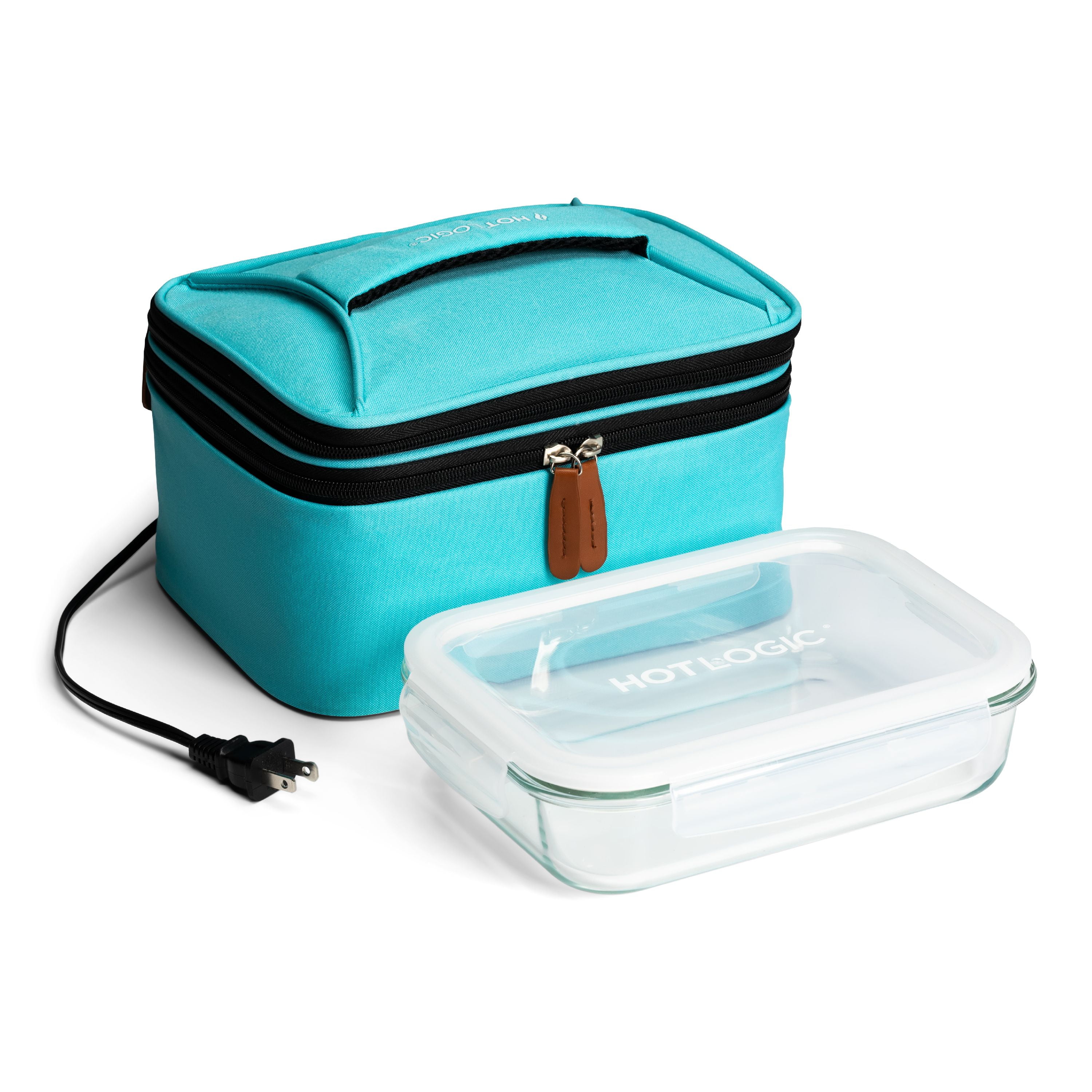 HOTLOGIC Food Warming Tote, Lunch Bag Plus 120V with Glass Dish, Teal