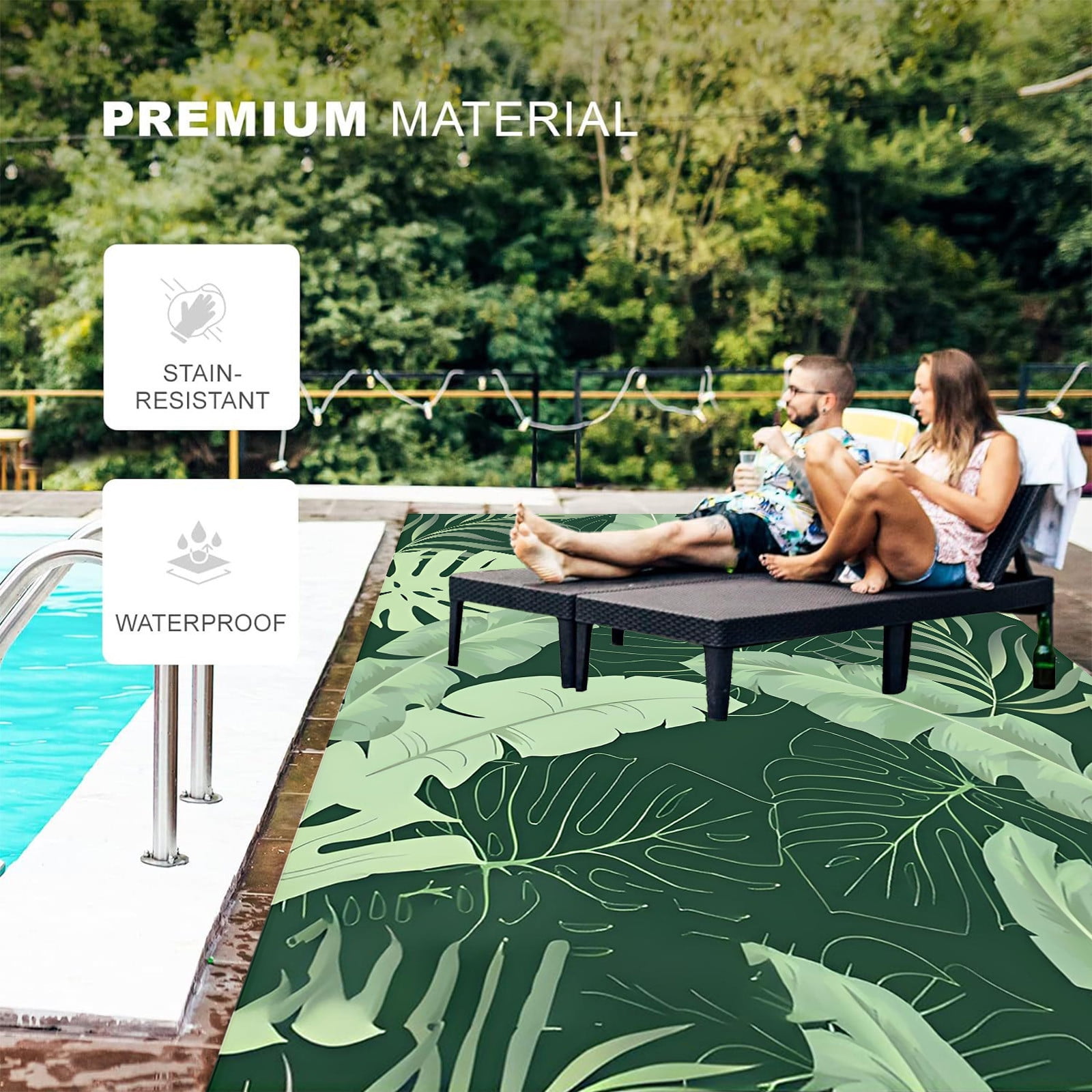 Summercome Outdoor Patio Rug 4x5 Waterproof Porch Deck Rug Stain Proof Non Fade Washable Outside Rug Carpet, Large Indoor Outdoor Area Rug for Living Room Bedroom Home Office, Green Tropical Plants