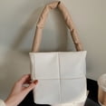 thumbnail image 3 of Bolso de mano de piel sintética para mujer, con diseño de rombos, con una sola correa, para exteriores, para caminar y hacer compras, color blanco, 3 of 5