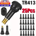 thumbnail image 2 of 25pcs Tire VALVE STEMS TR 413 Snap-In Car Auto Short Rubber Tubeless Tyre Black, 2 of 11
