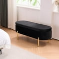 thumbnail image 4 of Velvet Storage Bench for Bedroom Upholstered End of Bed Bench Oval 45.5"W Modern Ottoman with Gold Legs for Living Room/Window/Entryway, 4 of 8