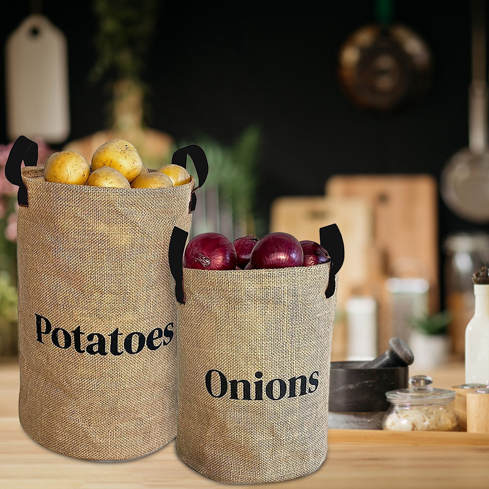 Breathable Jute Produce Storage Bags - Reusable Mesh Pouches for Potatoes, Onions and Root Vegetable Preservation in Pantry Closets(Khaki)