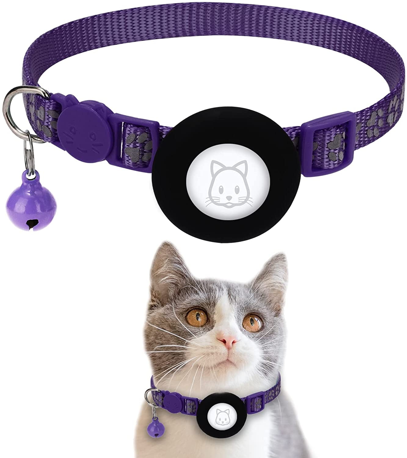 1/2Pcs Reflective Pet Cat Collar with Bell Nylon Cute Cat Head Safety Buckle New 