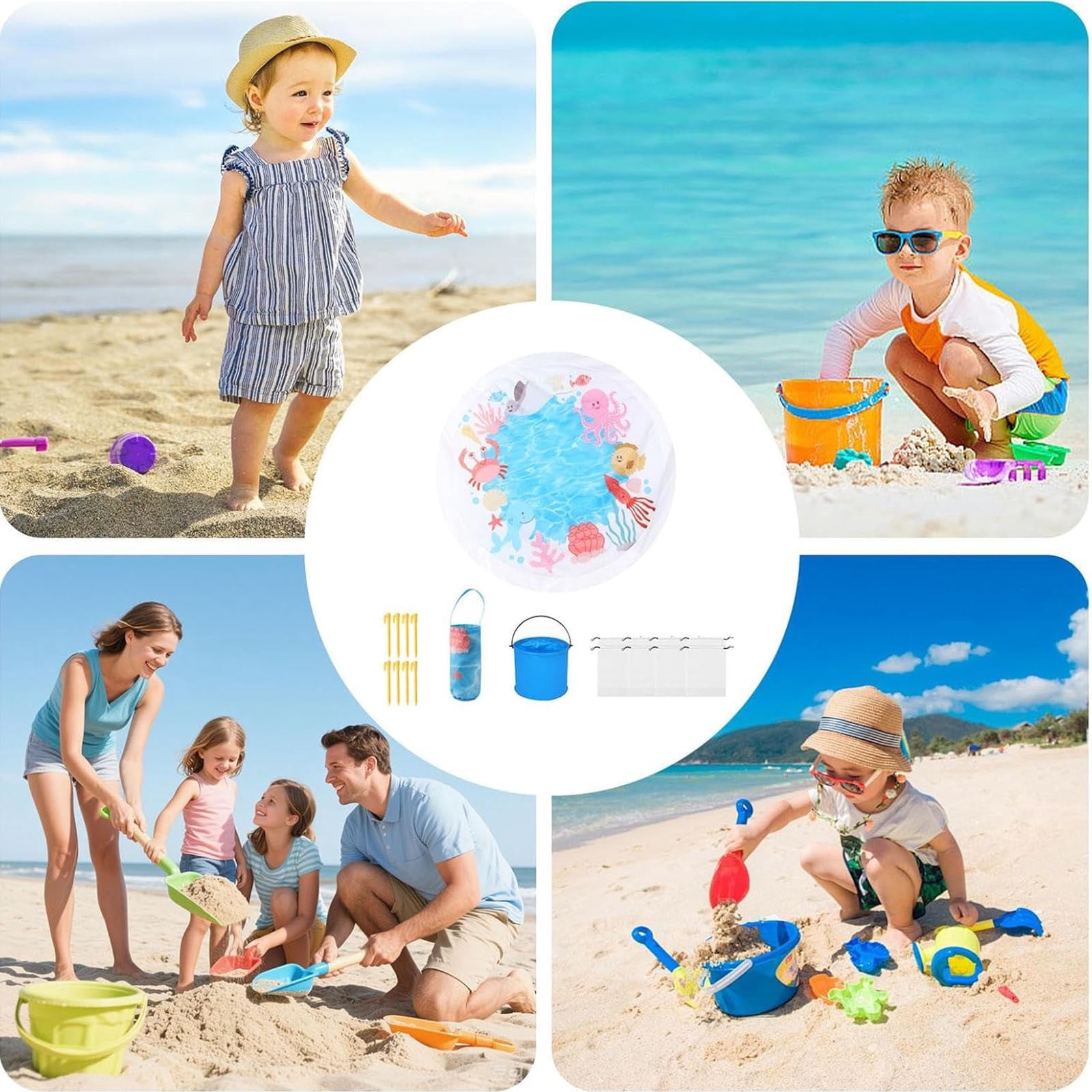 Beach Pool Portable Paddling Pool Beach Mat With Carrying Bag Wading Puddle Pools Water Play Summer Toy For Babies Toddler And Kids