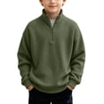 thumbnail image 3 of Ruiwill Boys Tshirts Fall Zip Up Stand Collar Long Sleeve Solid Color Pullover Comfy Boys Clothes Size 9-10 Years Dark Green, 3 of 4