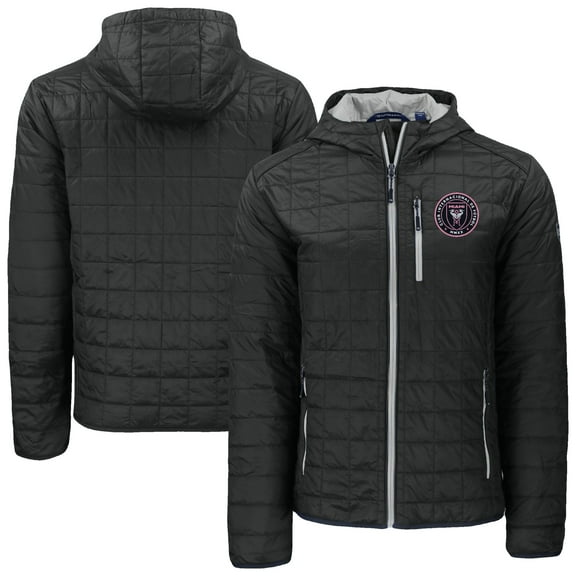 Men's Cutter & Buck Black Inter Miami CF Rainier PrimaLoft- Eco Full-Zip Hoodie Jacket