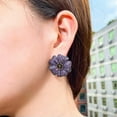 thumbnail image 2 of Cute Mirco Pave Black Gold Purple CZ Women Party Large Flower Stud Earrings Gift, 2 of 9