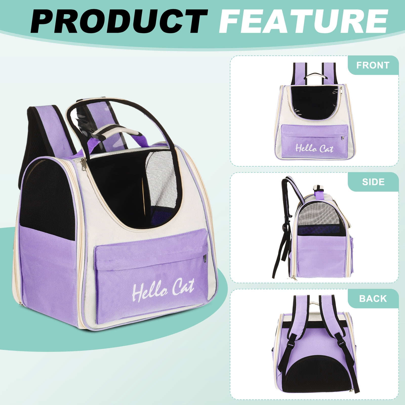 Uxcell Cat Backpack Carrier, Large Space Ventilated Mesh Design for Cats or Small Dogs (Purple, 14.6"x9.8"x13.4")