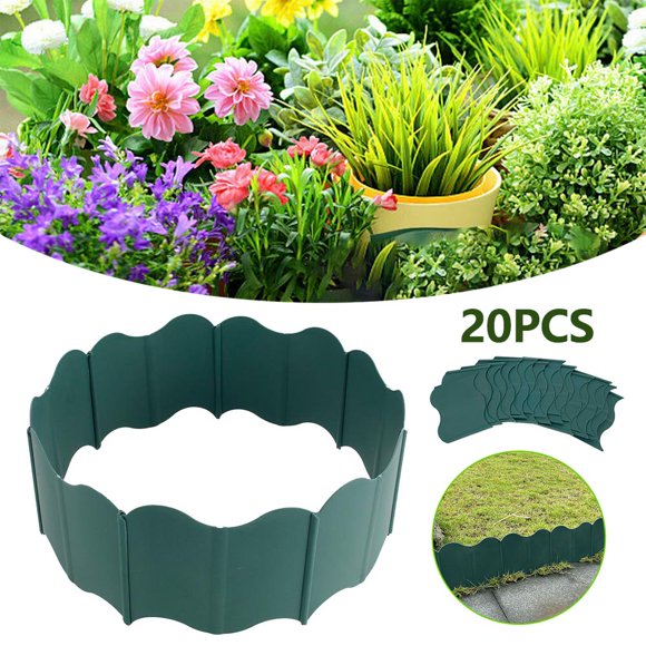 20PCS Plastic Brick Effect Lawn Grass Edging Plastic Garden Fence Plant Flower Bed Path Border Dark Green Patio Picket Fence