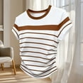 thumbnail image 3 of Uootdi Womens Color Block Striped Tops Round Neck Short Sleeve Ruched Side Design Everyday Chic Style Lightweight Comfortable Tees Gift, 3 of 5