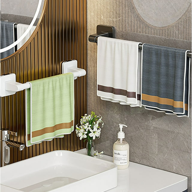 SIfdSeng Towel Rack Bathroom Non Perforated Suction Cup Wall Mounted Space Aluminum Storage Rack Toilet Storage Bathroom Single Pole Towel Rod Organization and Storage Storage Shelves
