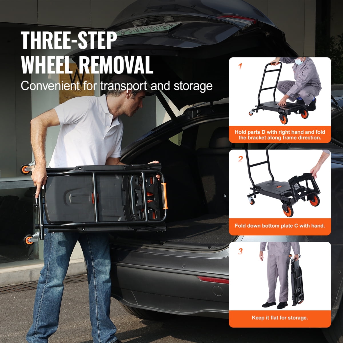 ZHICHUN 2 in 1 Convertible Aluminum Hand Truck 300 lbs Heavy Duty Folding Dolly with 360 °   Brake Rubber Wheels for Home Warehouse Moving